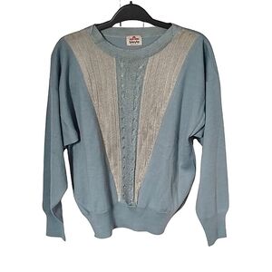 80s Dolman Sleeve Blue and Gray Pullover Wool Blend Sweater Made in Italy | M/L